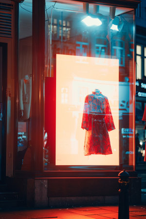 Mannequin in a shop window in the city at night.の素材