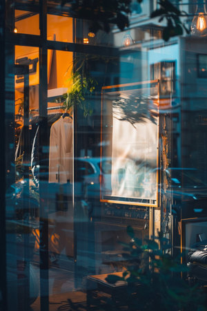 Reflection in the glass of a shop window with a mannequinの素材