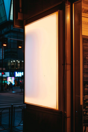 Blank advertising billboard on a street in Hong Kong at night.の素材