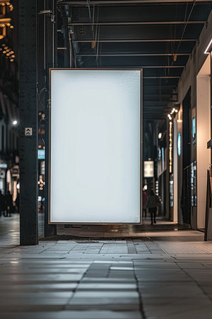 Blank white poster in the street at night. 3d renderingの素材