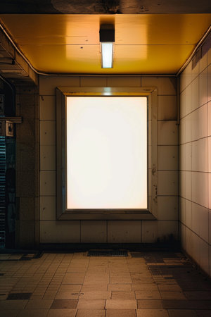 Blank white billboard on the wall in the subway station. 3d renderingの素材