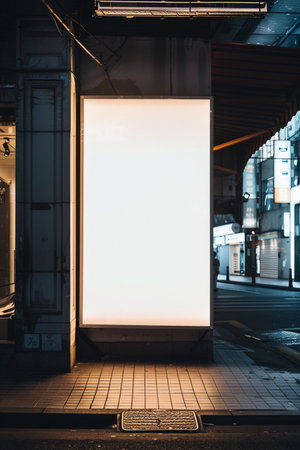 Blank billboard in the street at night, mockup for your designの素材