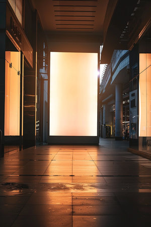 Blank billboard in modern building at night. 3d rendering.の素材