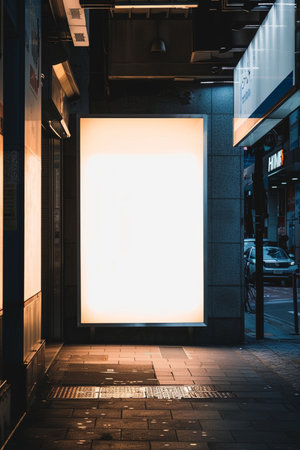 Blank billboard on the street at night in Tokyo, Japan.の素材