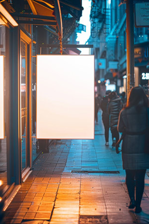 Blank billboard on the street at night in London, UK.の素材