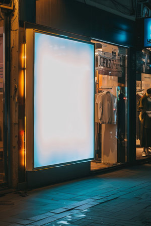 Blank advertising billboard on the street at night, vintage style.の素材