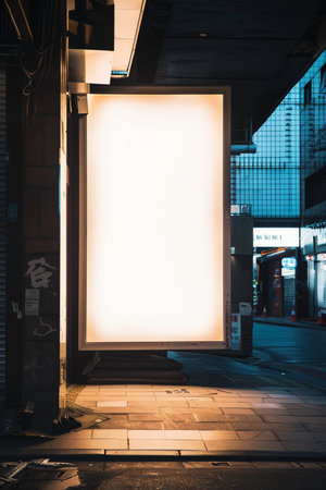 Blank white billboard on street at night, mock up for your designの素材