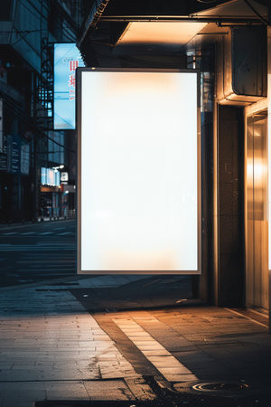 Blank billboard on the street at night in Tokyo, Japan.の素材