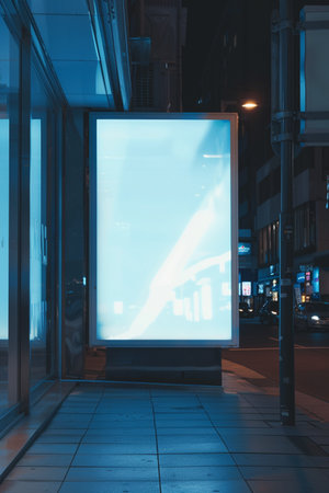 Blank advertising billboard in the city at night. 3d renderingの素材