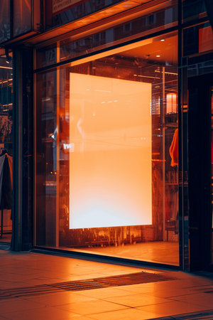 Mockup of a shop window with a large blank white billboard.の素材