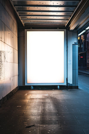 Blank billboard in a subway station in London, England, UKの素材