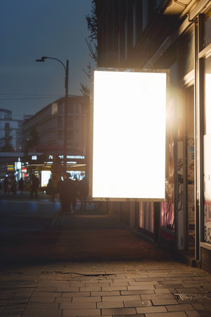 Blank billboard in the city at night. Mockup for designの素材