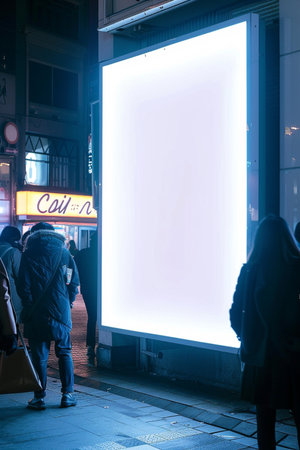 Blank advertising billboard on the street at night in London, UKの素材