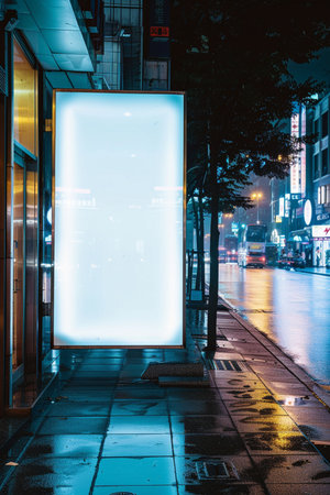 Blank billboard on the street at night in Tokyo, Japan.の素材