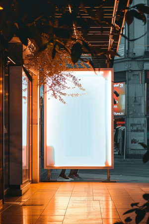 Blank advertising billboard in the city at night. 3d renderingの素材