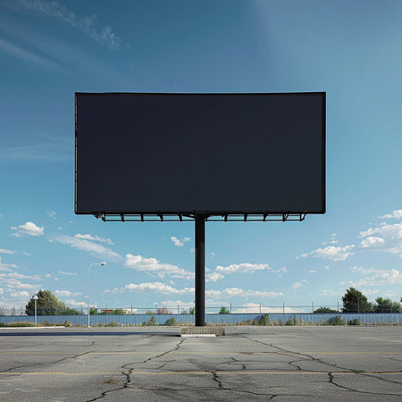 Blank billboard on the road with blue sky background. 3d renderの素材