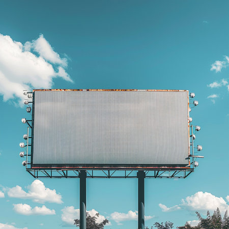 Blank billboard on blue sky background. Mock up, 3D Renderingの素材