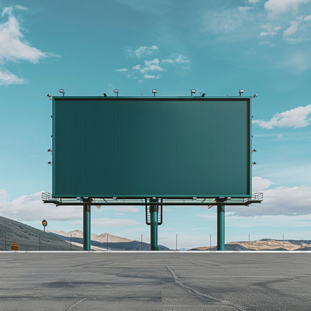 Blank billboard on the road with blue sky. 3d renderingの素材
