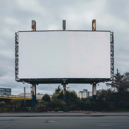 Blank billboard on the street with cloudy sky background. For advertisementの素材