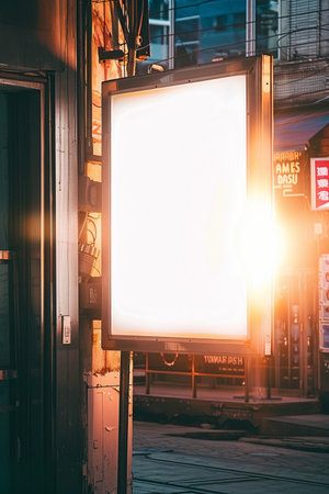 Blank billboard in the city at night, mock up for your designの素材