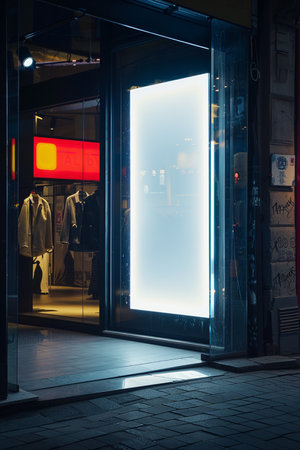 Shopping mall in the evening. Mannequin in front of shop windowの素材