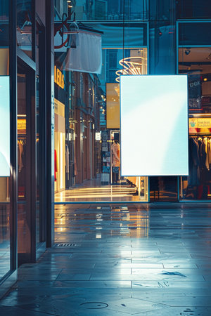 Blank billboard on the street at night. 3d rendering.の素材