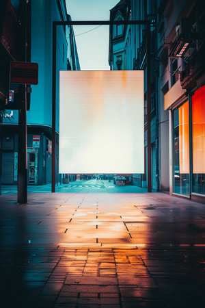 Blank billboard on the street at night in Berlin, Germany.の素材