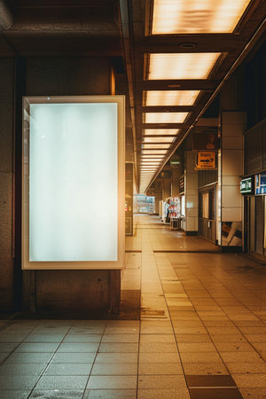 Blank billboard on the street at night in Tokyo, Japan.の素材