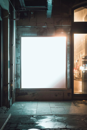 Blank billboard on the street at night in London, UK.の素材