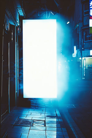 Blank advertising billboard in a city street at night, tonedの素材