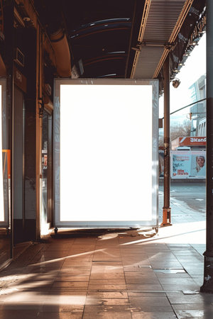 Blank white billboard on the platform of a metro station in the cityの素材