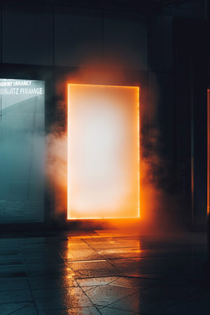 Blank billboard in a subway station at night. 3d renderingの素材