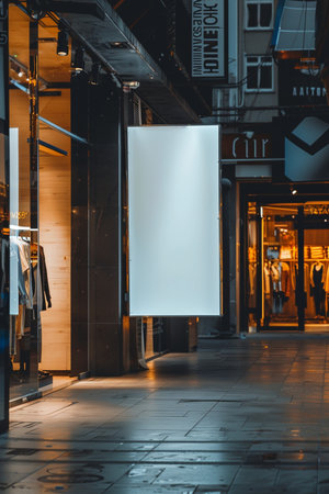 Blank white poster on the street in night time, mock upの素材