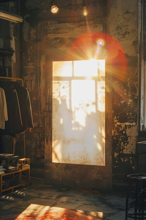 The sun shines through the window in the old factory. Vintage style.の素材
