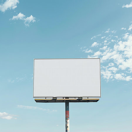 Blank billboard on blue sky with clouds for advertisement. 3d renderingの素材