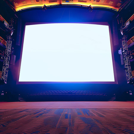 3d rendering of an empty screen on a stage in a theaterの素材