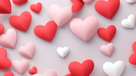 Valentines day background with red and pink hearts. 3d renderingの素材