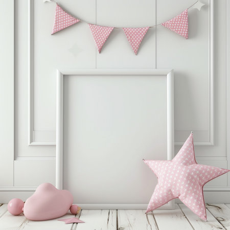 Blank frame mockup in children room interior. 3d renderの素材