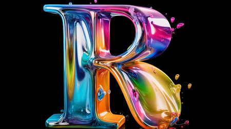 3d rendering of a colorful liquid alphabet letter isolated on black backgroundの素材