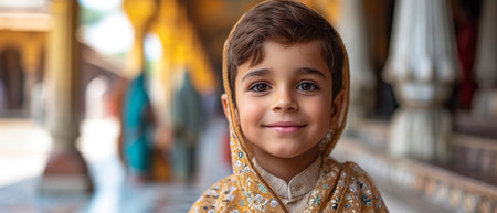 Portrait of a little arabic boy in traditional clothes.の素材