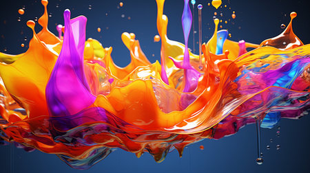 Colorful paint splashes isolated on black background. 3d renderingの素材