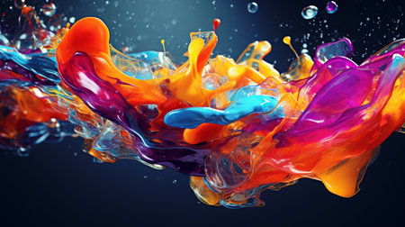 Colorful paint splashes isolated on black background. 3d renderingの素材