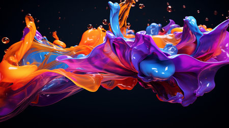 Colorful paint splashing on black background. 3d rendering, 3d illustration.の素材