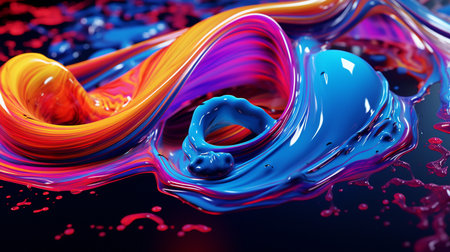 3d rendering of abstract fluid background in blue and orange colors.の素材