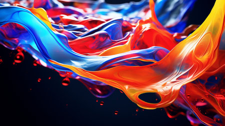 Colorful paint splashes on black background. 3d rendering.の素材