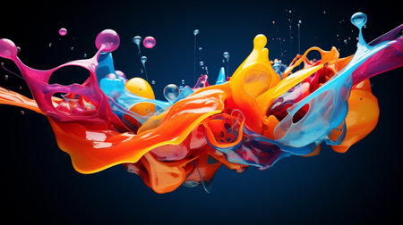 3d rendering of colorful paint splashes isolated on black background.の素材