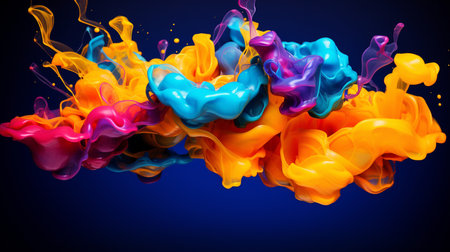 Colorful paint splashes isolated on black background. 3d renderingの素材