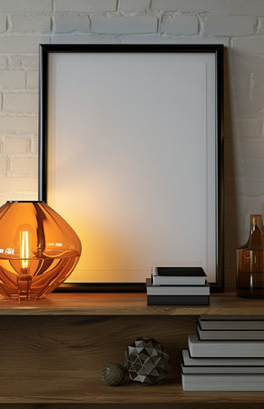 Modern interior with lamp, books and decor. Mock up, 3D Renderの素材