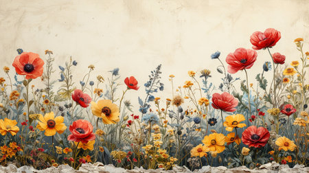 Vintage floral background with poppies and wildflowers.の素材