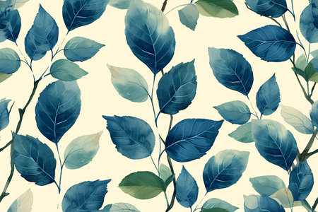 Seamless pattern with watercolor leaves. Hand-drawn illustration.の素材